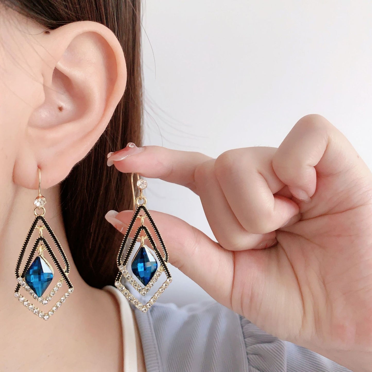 6 Pairs - Celebrity Geometric Double-Layer Rhombus Earrings (Mix Color) (1 Pair Price - 53)