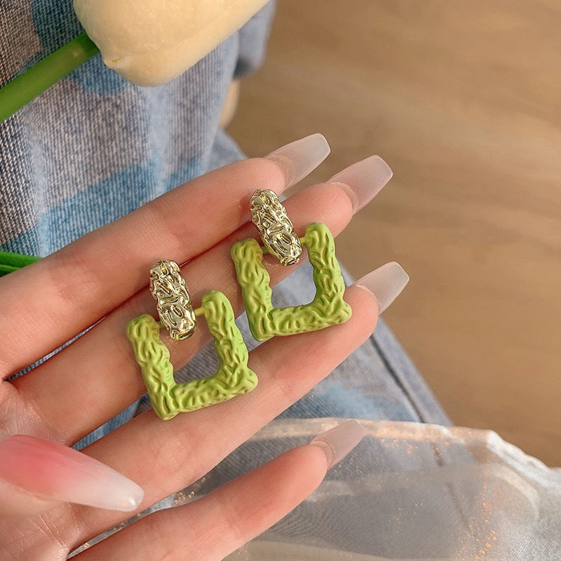 6 Set - Korean square hollow green earrings (Unit price 24)