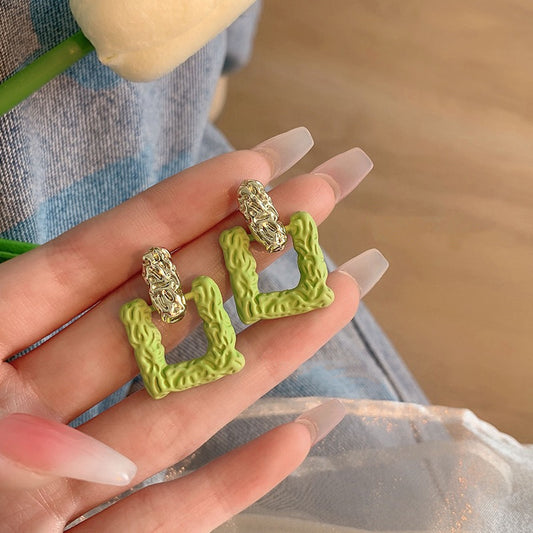 6 Set - Korean square hollow green earrings (Unit price 24)