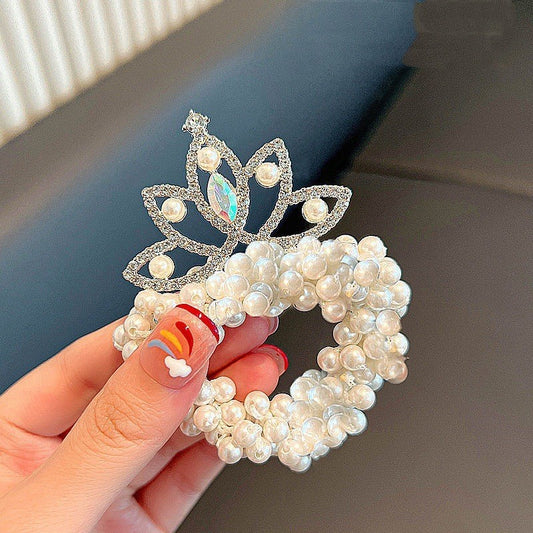 White Pearl Flower Hair Tie Princess Rubber Band