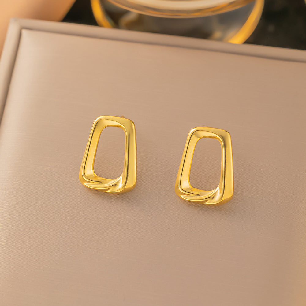 3 Set - Anti Tarnish Geometric trapezoid earring necklace set gold (1 Set Price - 148)