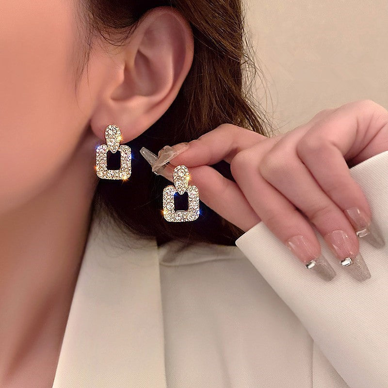 6 Pairs - French Retro Geometric Square Flash Diamond Earrings (1 Pair Price - 27)