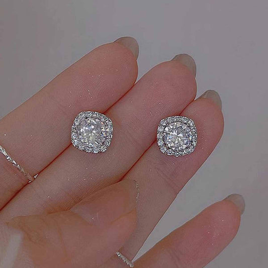 6 Set - Full-diamond square studded earrings (Unit price 22)