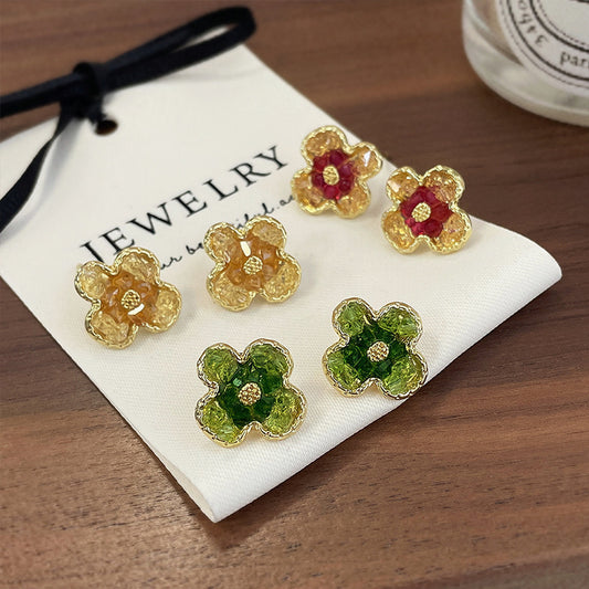 6 Set - Sweet and fairy crystal flower earrings (Unit price 42)