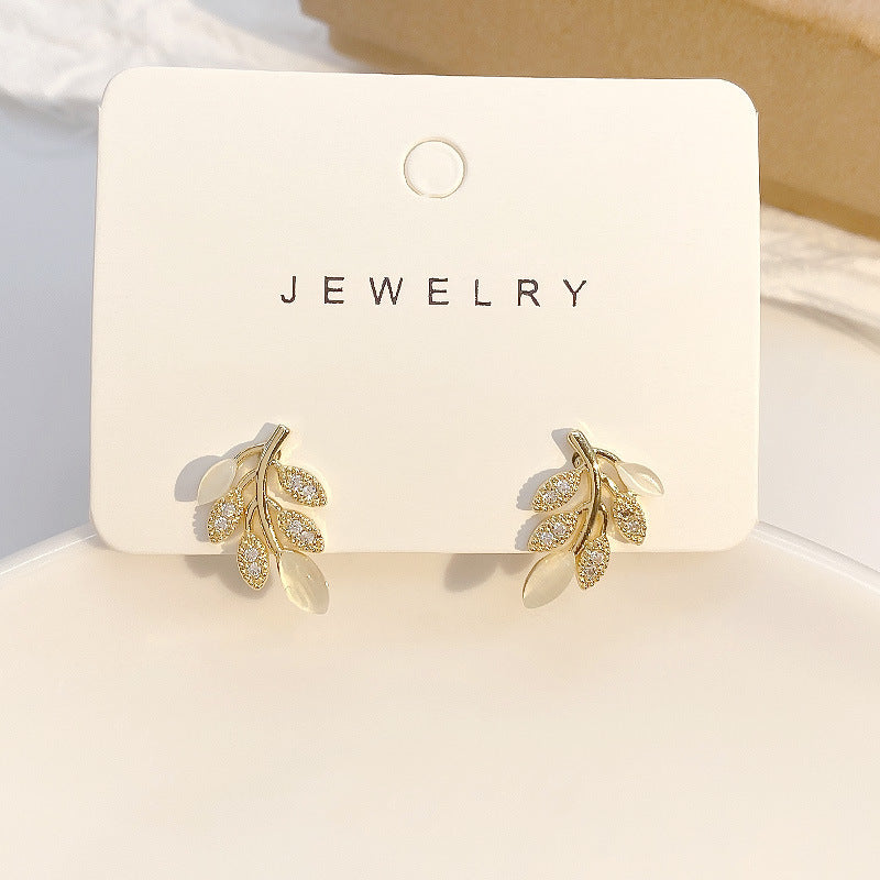 6 Pairs - Fashion Cat's Eye Stone Leaf Stud Earrings (1 Pair Price - 39)