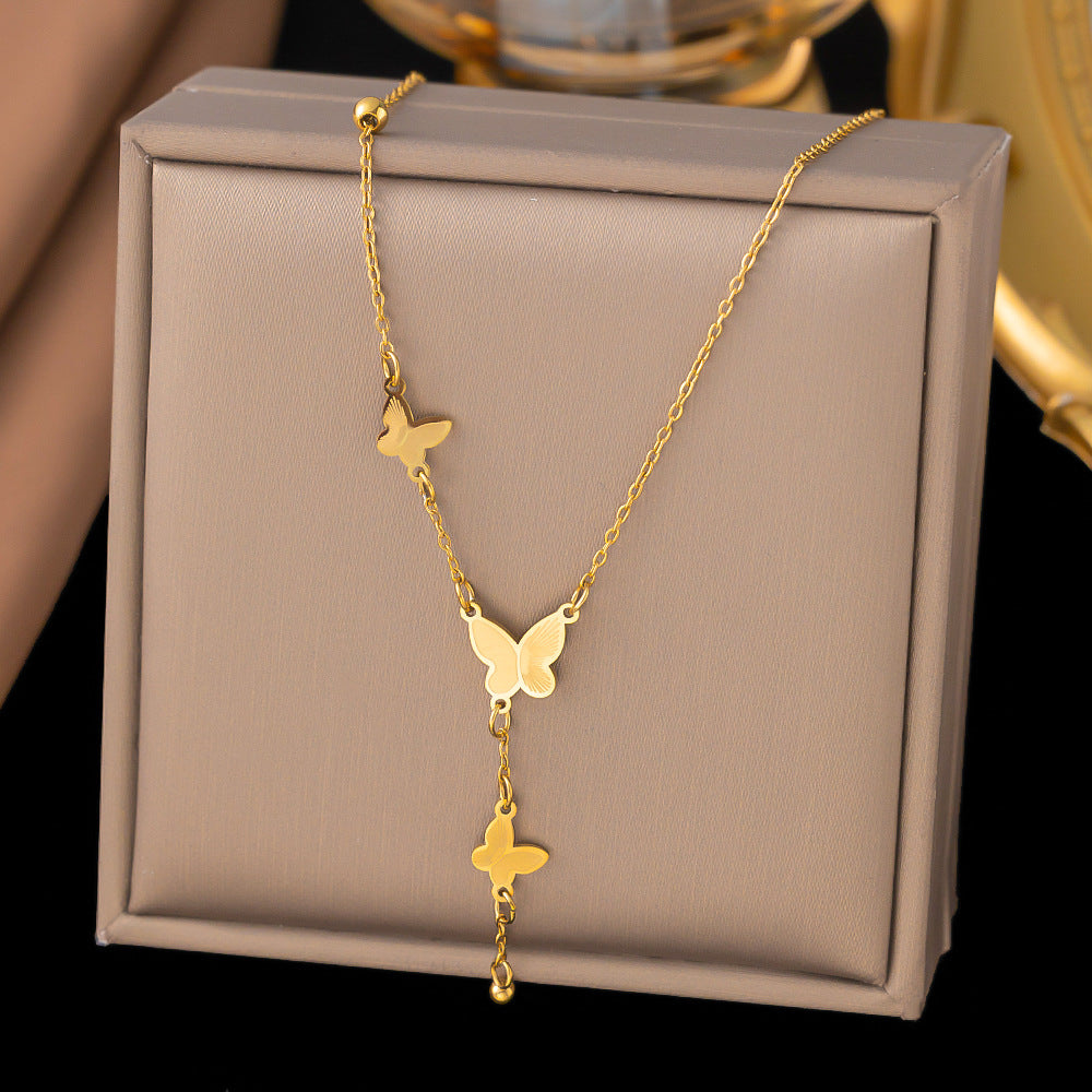 3 Pc - Anti Tarnish Three butterflies necklace - Gold (1 Pc Price - 92)