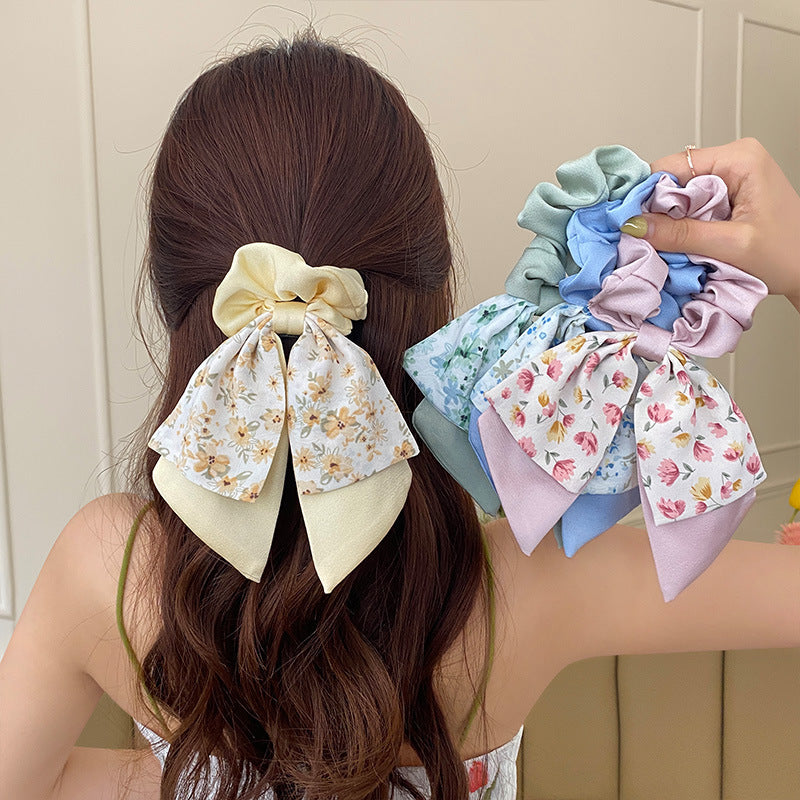 3 Pc - Women's Floral Silk Scarf Hair Tie Hair Rope (Mix Color OPP packing) (1 Pc Price - 38)