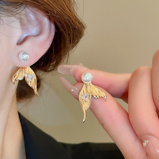 6 Set - Mermaid tail heart diamond pearl earrings (Unit price 24)