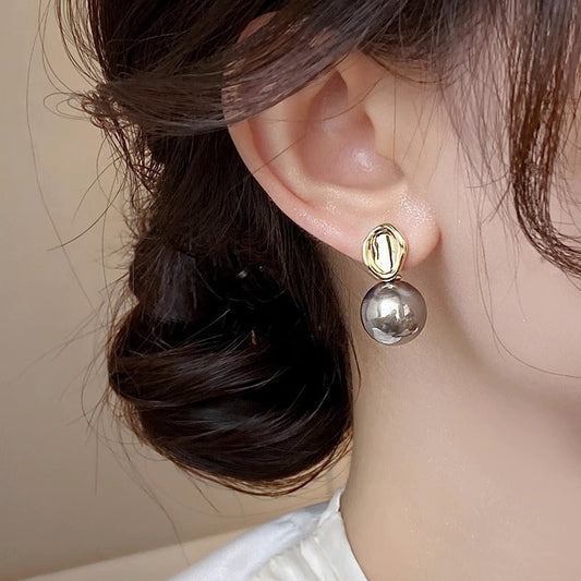 6 Pairs - Metallic Gray Pink Pearl Earrings (Mx Color)  (1 Pair Price - 30)