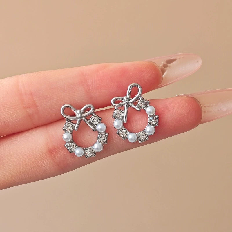 6 Pairs - Korean Small Bow Earrings - Silver (1 Pair Price - 15)