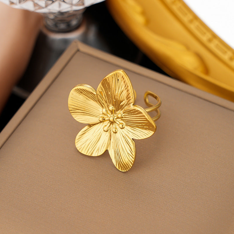 3 Pc - Anti Tarnish Five-petal stamen ring gold (1 Pc Price - 74)