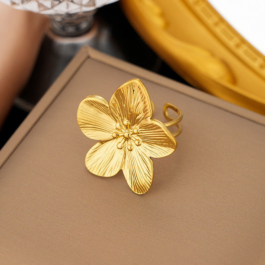 3 Pc - Anti Tarnish Five-petal stamen ring gold (1 Pc Price - 74)