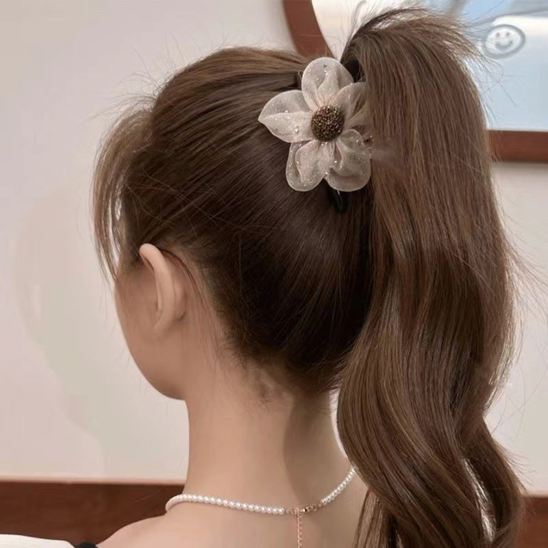 6 Pc - Mesh camellia rhinestone grip clip (Mix Color) (1 Pc Price - 29)