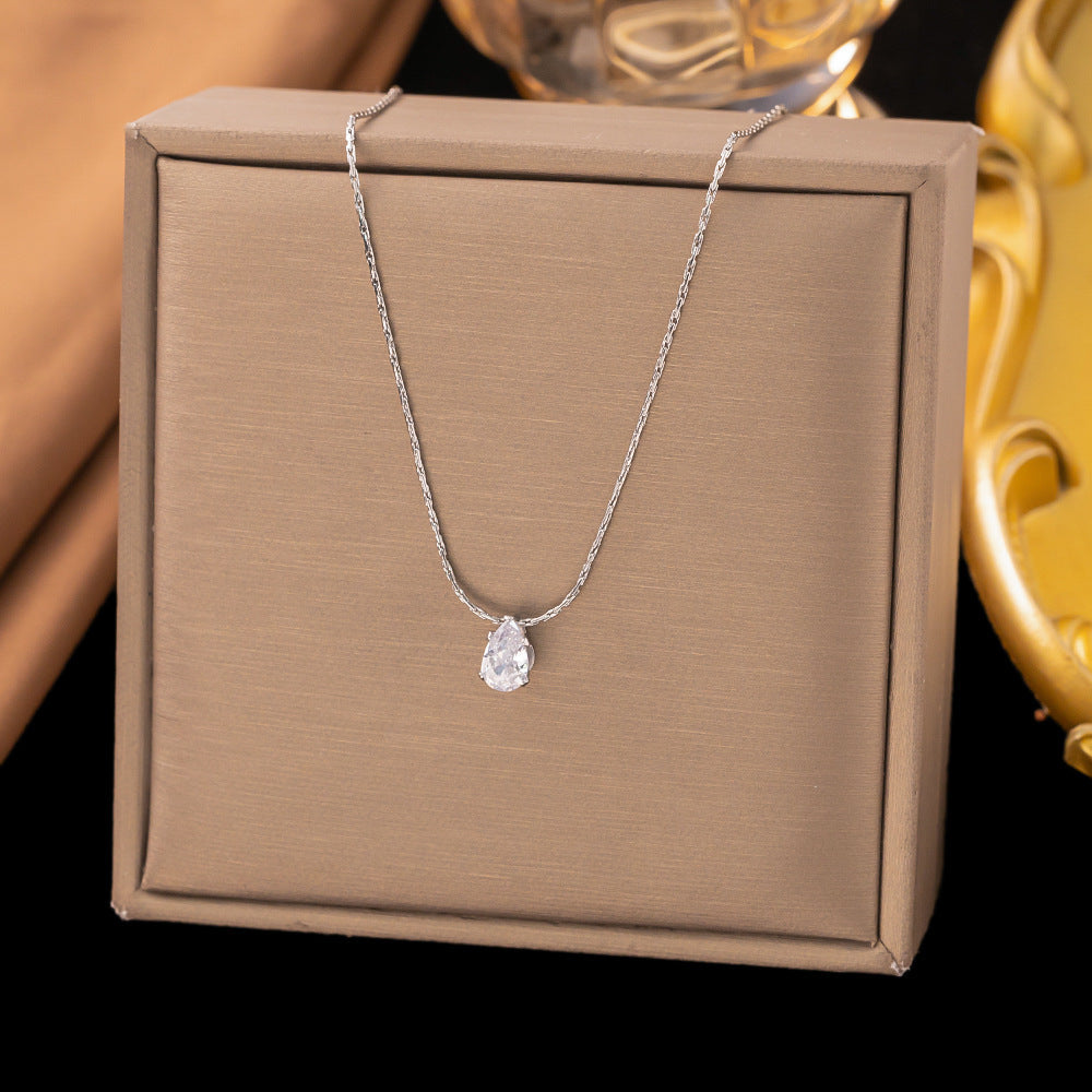 3 Pc - Anti Tarnish Round link chain drop-shaped necklace - Silver (1 Pc Price - 46)
