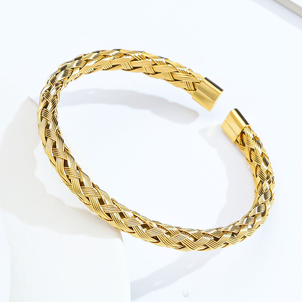 3 Pc - Stainless Steel Braided Pattern Bracelet - Golden (Unit Price - 123)