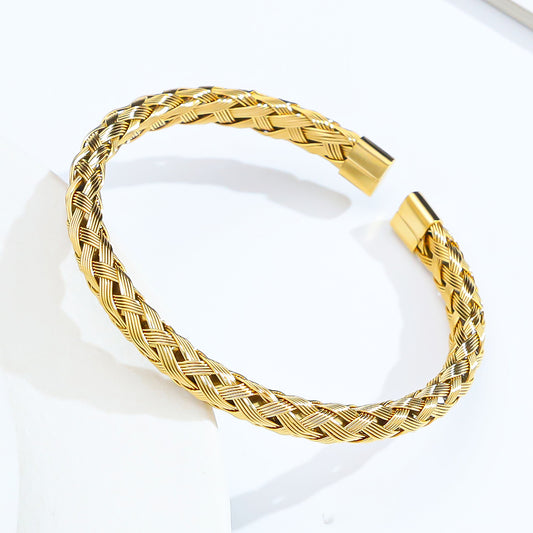 3 Pc - Stainless Steel Braided Pattern Bracelet - Golden (Unit Price - 123)