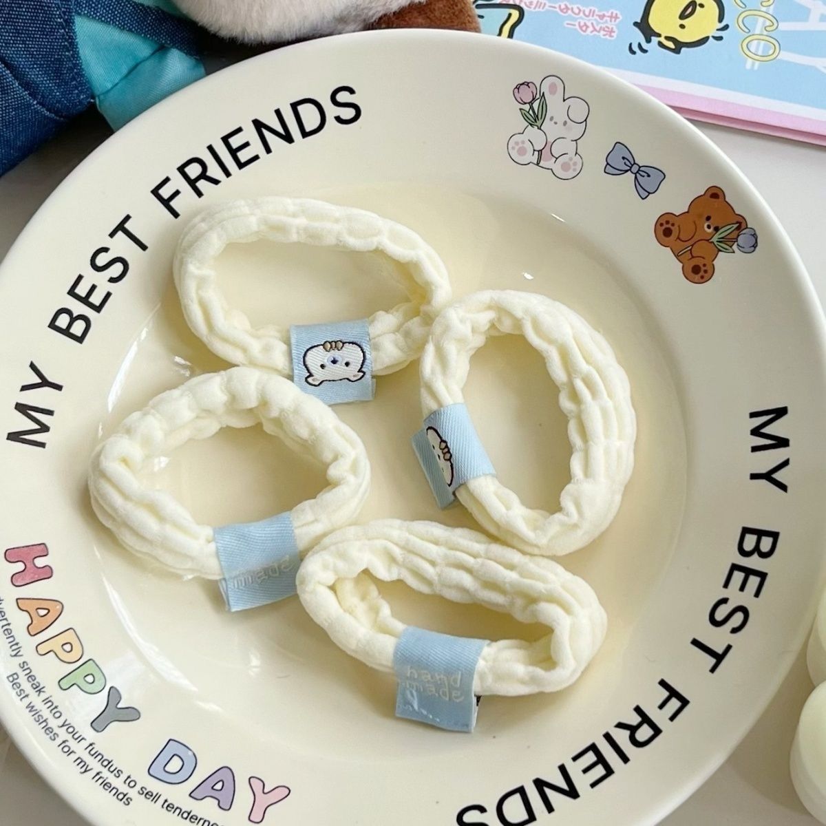 20 Pc - Cute Milk Blue Bear Towel Ring Hair Rope (Unit Price - 4)