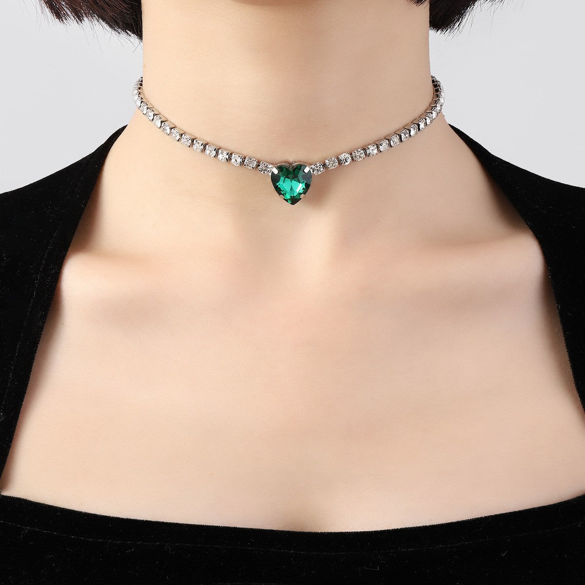 6 Pc - Simple Green Heart Choker Neck Chain (1 Pc Price - 53)