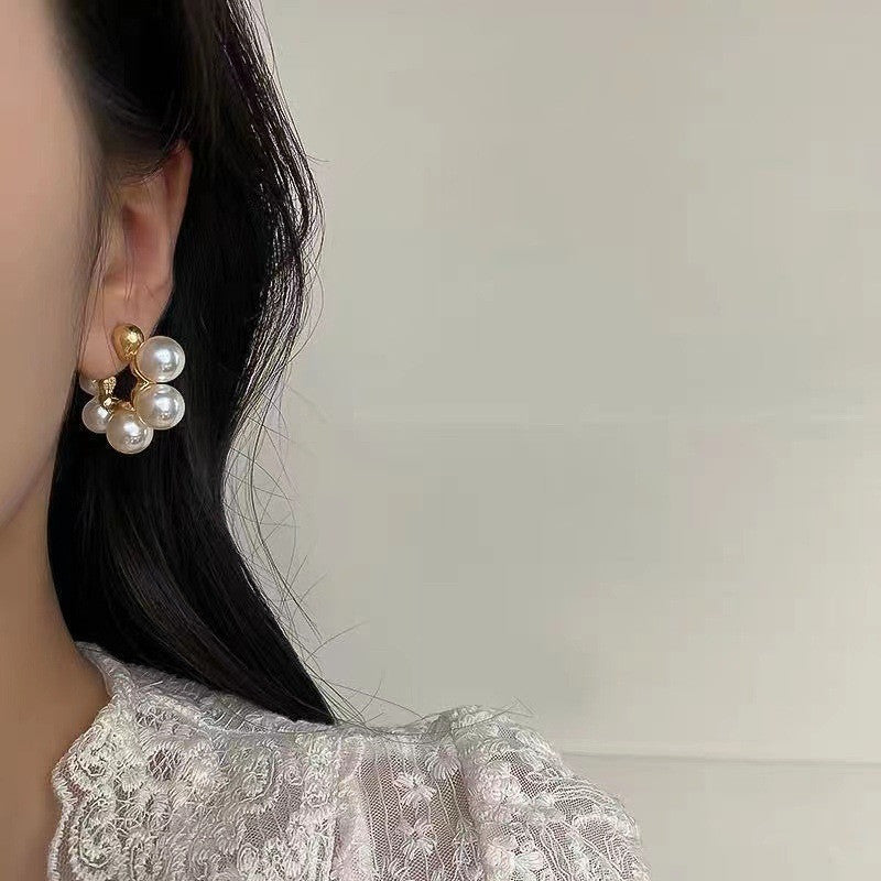 6 Pairs - Korean Retro C- Shaped Large Pearl Earrings  (1 Pair Price - 34)