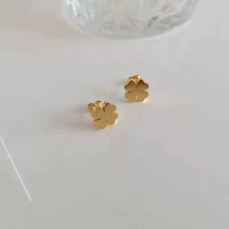 3 Set - Anti Tarnish Four-leaf clover earring and necklace set gold (1 Set Price - 96)