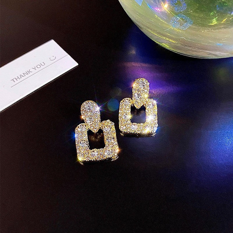 6 Pairs - French Retro Geometric Square Flash Diamond Earrings (1 Pair Price - 27)