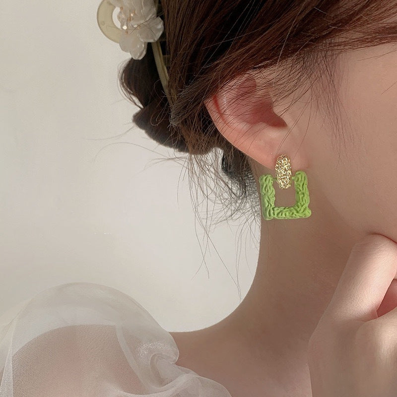6 Set - Korean square hollow green earrings (Unit price 24)