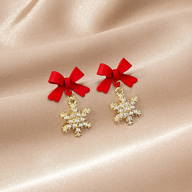 6 Pairs - South Korea black red bow snowflake earrings (Mix Color) (1 Pair Price - 30)