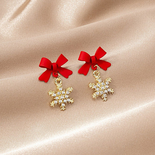 6 Pairs - South Korea black red bow snowflake earrings (Mix Color) (1 Pair Price - 30)