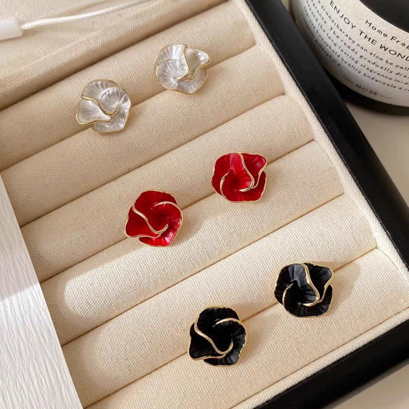 6 Pairs - Drop glaze Camellia earrings (Mix Color) (1 Pair Price - 19)