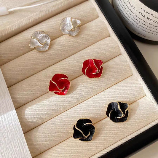 6 Pairs - Drop glaze Camellia earrings (Mix Color) (1 Pair Price - 19)