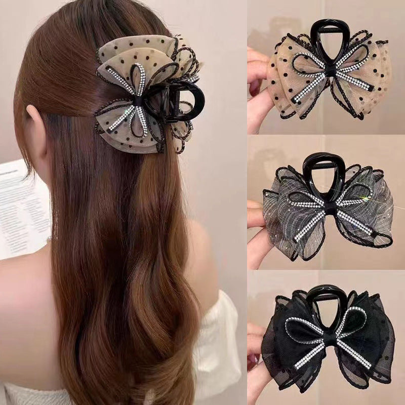 6 Pc - Shiny Bowknot Polka Dot Mesh Bubble Hair Clip Clutcher (Mix Color) (Unit Price - 39)