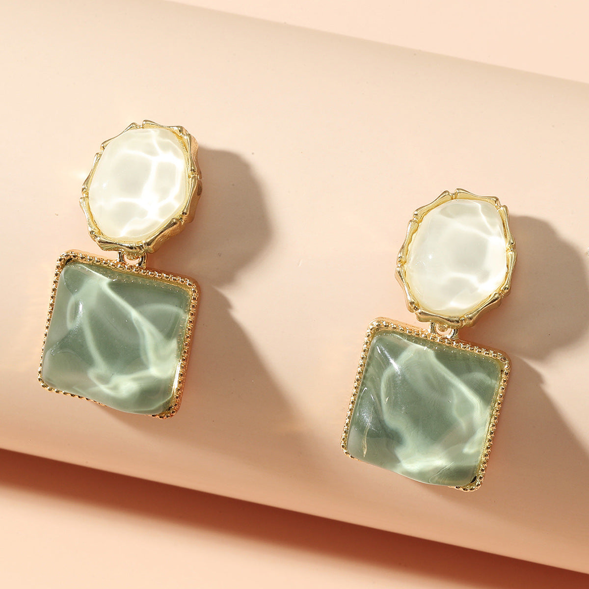 6 Set - Contrast color water ripple geometric square earrings (Mix color) (Unit price 35)