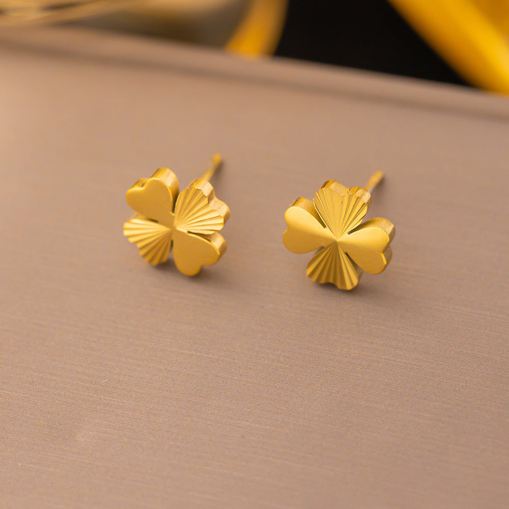 3 Set - Anti Tarnish Four-leaf flower earring and necklace set gold (1 Set Price - 144)
