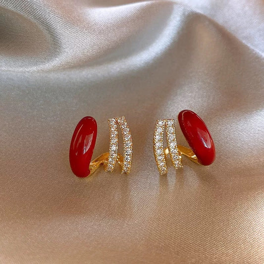 6 Set - Ankola red retro diamond-studded earrings (Unit price 31)