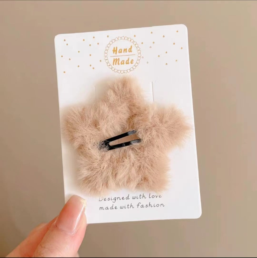 3 Pc - Furry star BB clip - Light Brown (Unit Price - 6)