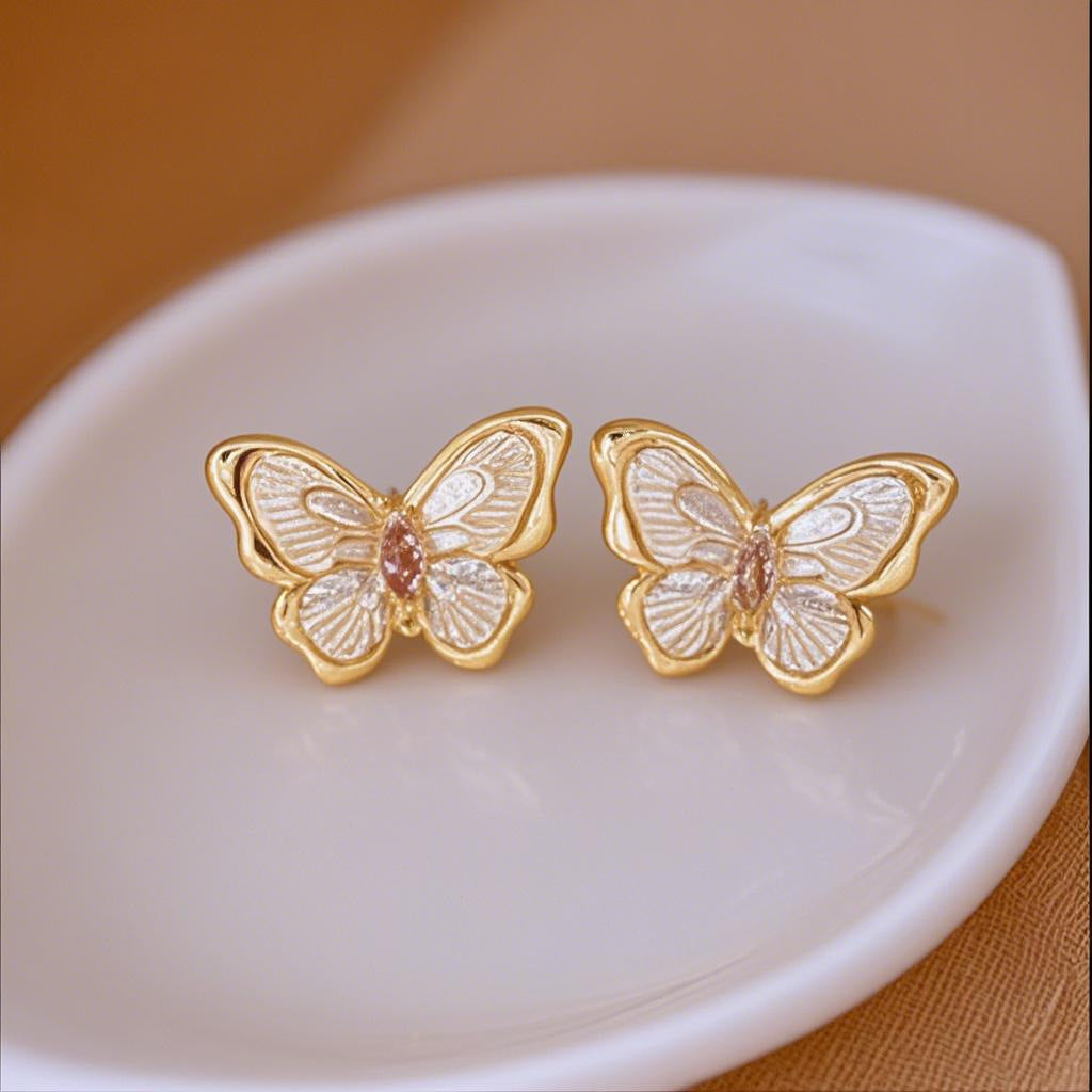 6 Pairs - Monet Garden White Oil Dripping Super Fairy Butterfly Earrings (1 Pair Price - 34)