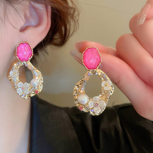 6 Set - Flower water ripple geometric earrings - Pink (Unit price 64)