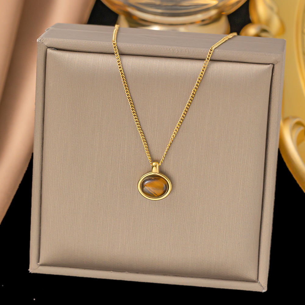3 Pc - Anti Tarnish Oval tiger eye necklace gold (1 Pc Price - 122)