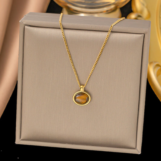 3 Pc - Anti Tarnish Oval tiger eye necklace gold (1 Pc Price - 122)