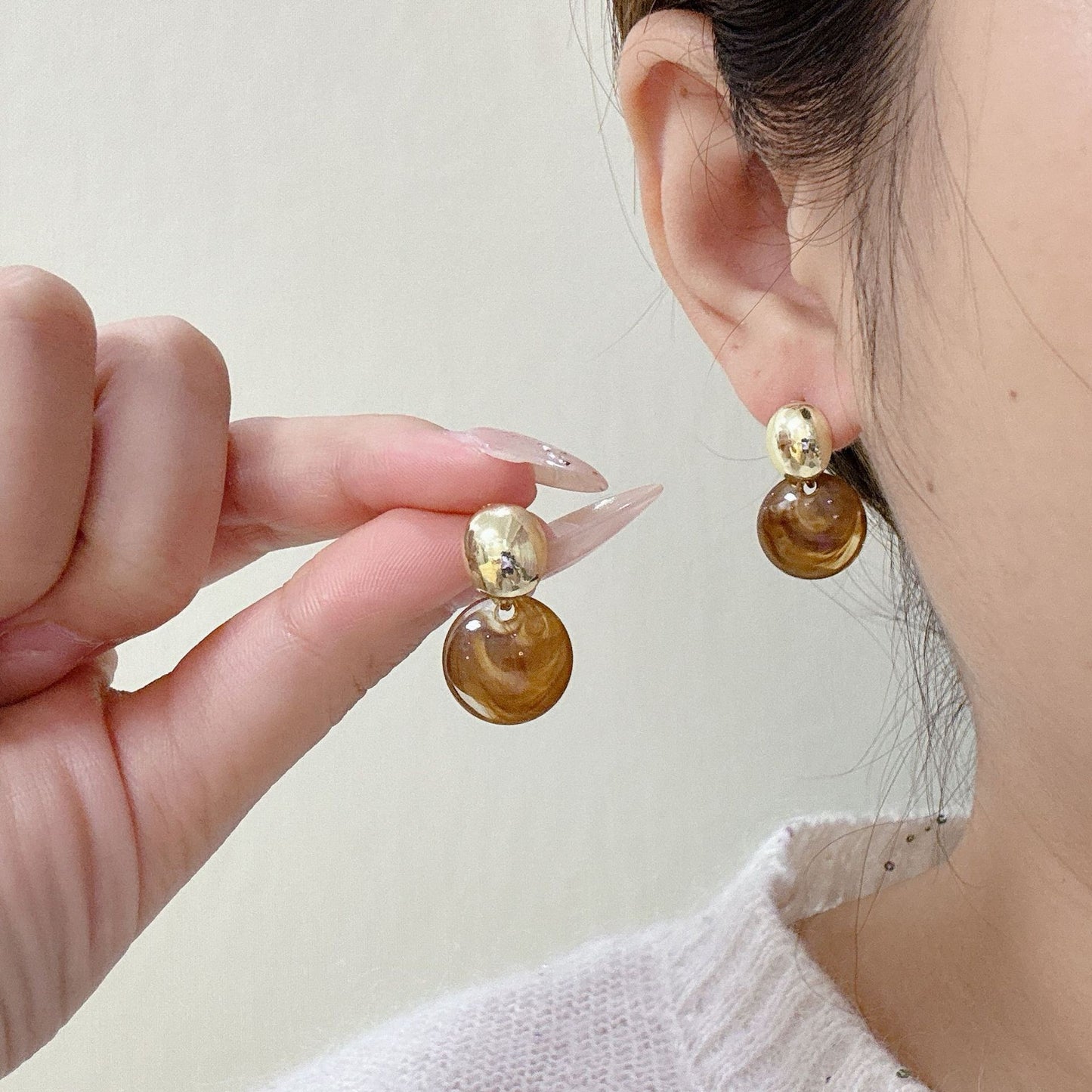 6 Pairs - Maillard Smudged Disc Earrings (1 Pair Price - 25)