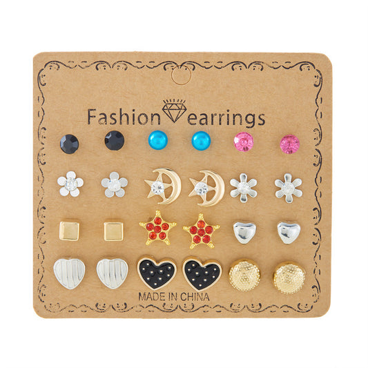New monthly 12 pairs card-mounted earrings set - D8
