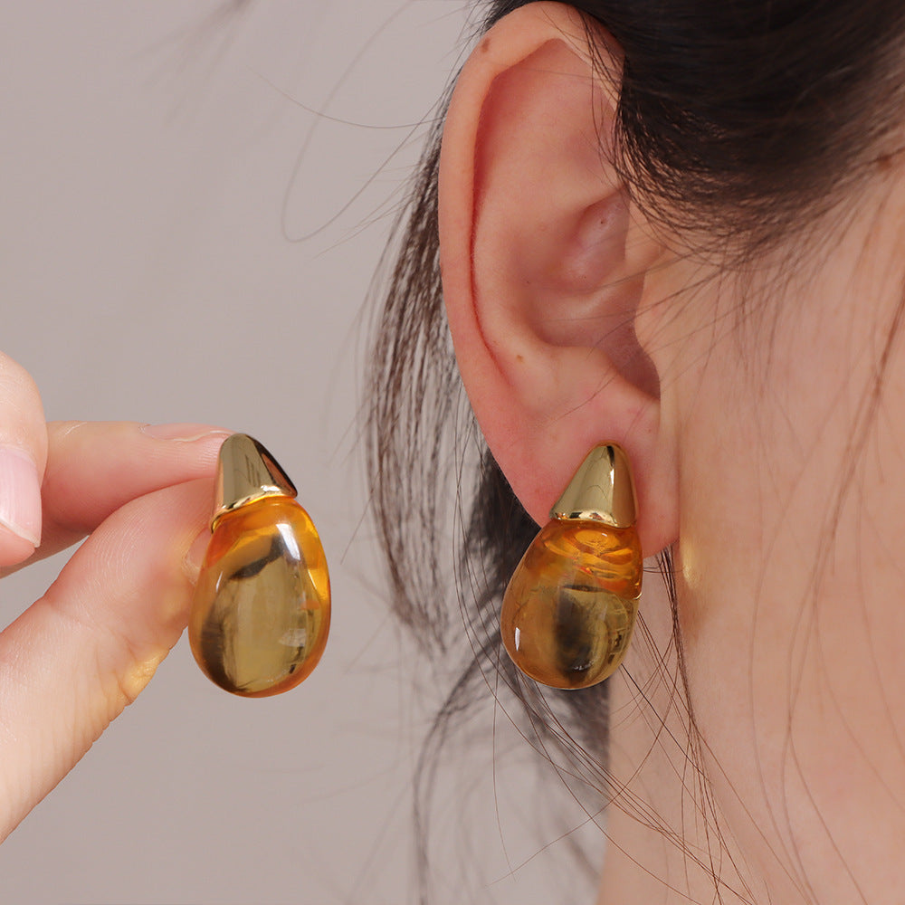 6 Pairs - Colorful Water Drop Resin Earrings (Mix Color)  (1 Pair Price - 33)