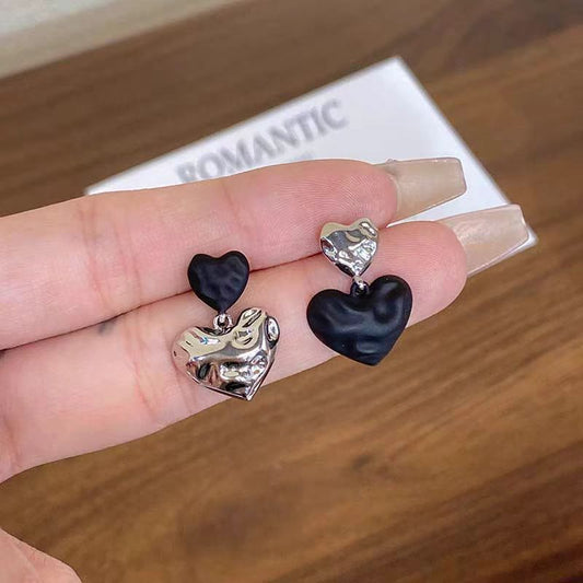 6 Set - Black silver heart earrings (Unit price 24)