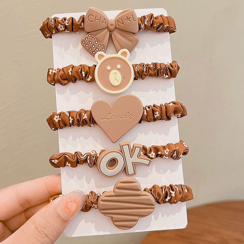 3 Set - Cute Bear Love Heart 5-piece set rubberband (1 Set Price - 38)
