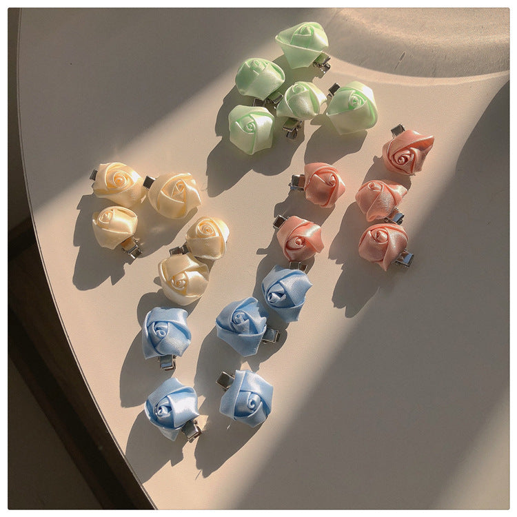 10 Pc - Satin Sense Flower Bud Rose Hair Clip opp packing (1 Pc Price - 6)