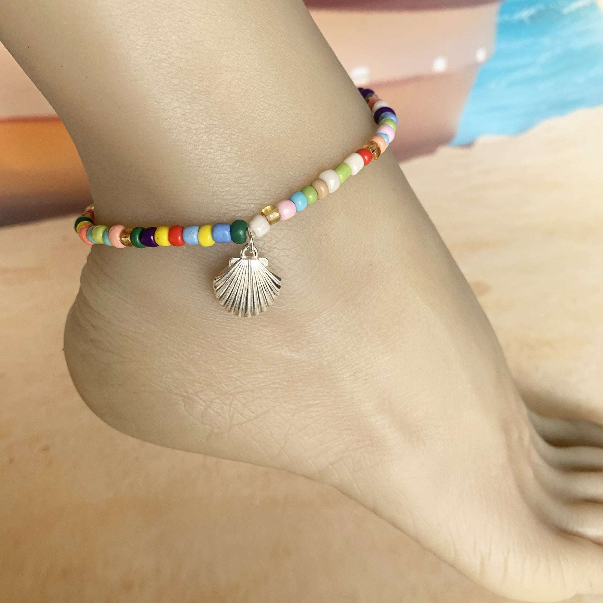 12 Pc - Hand-made Beaded Elastic Rope Shell Anklet (Unit Price - 23)