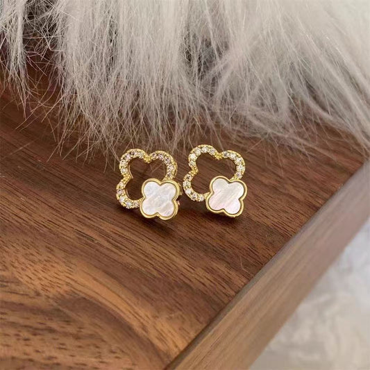 6 Set - Super flash diamond hollow lucky clover earrings - White (1 Set price - 33)