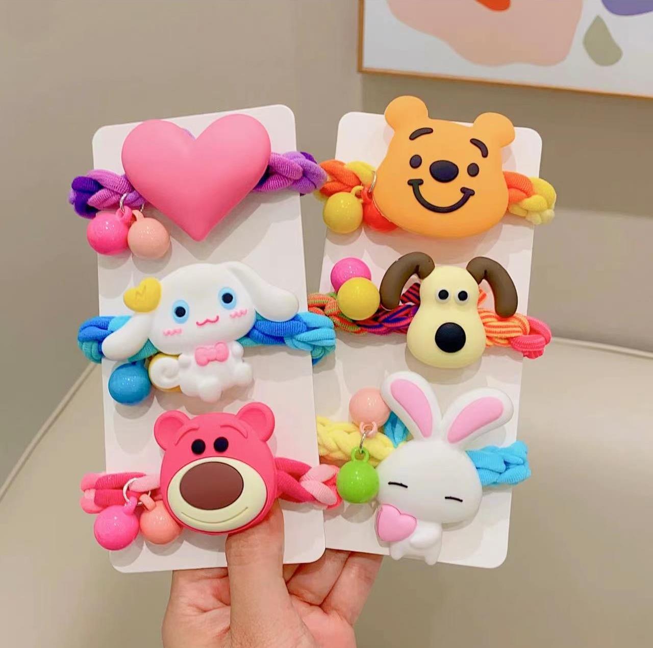 6 Pc  - Children's colorful cartoon woven thick hair ring hair rope opp packing (1 Pc Price - 13)
