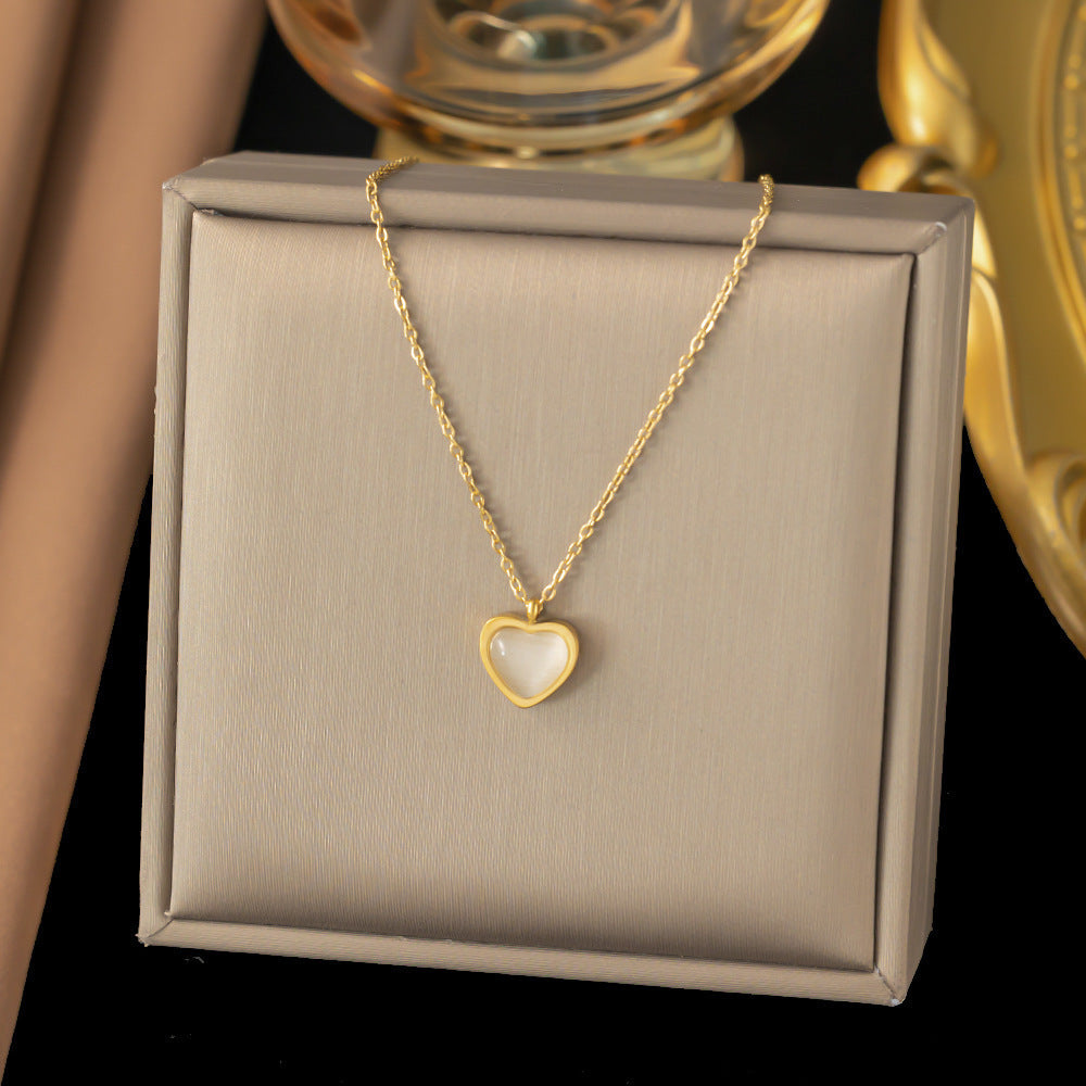 3 Set - Anti Tarnish White love necklace earring set gold (1 Set Price - 168)
