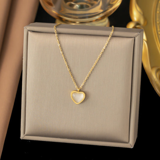 3 Set - Anti Tarnish White love necklace earring set gold (1 Set Price - 168)